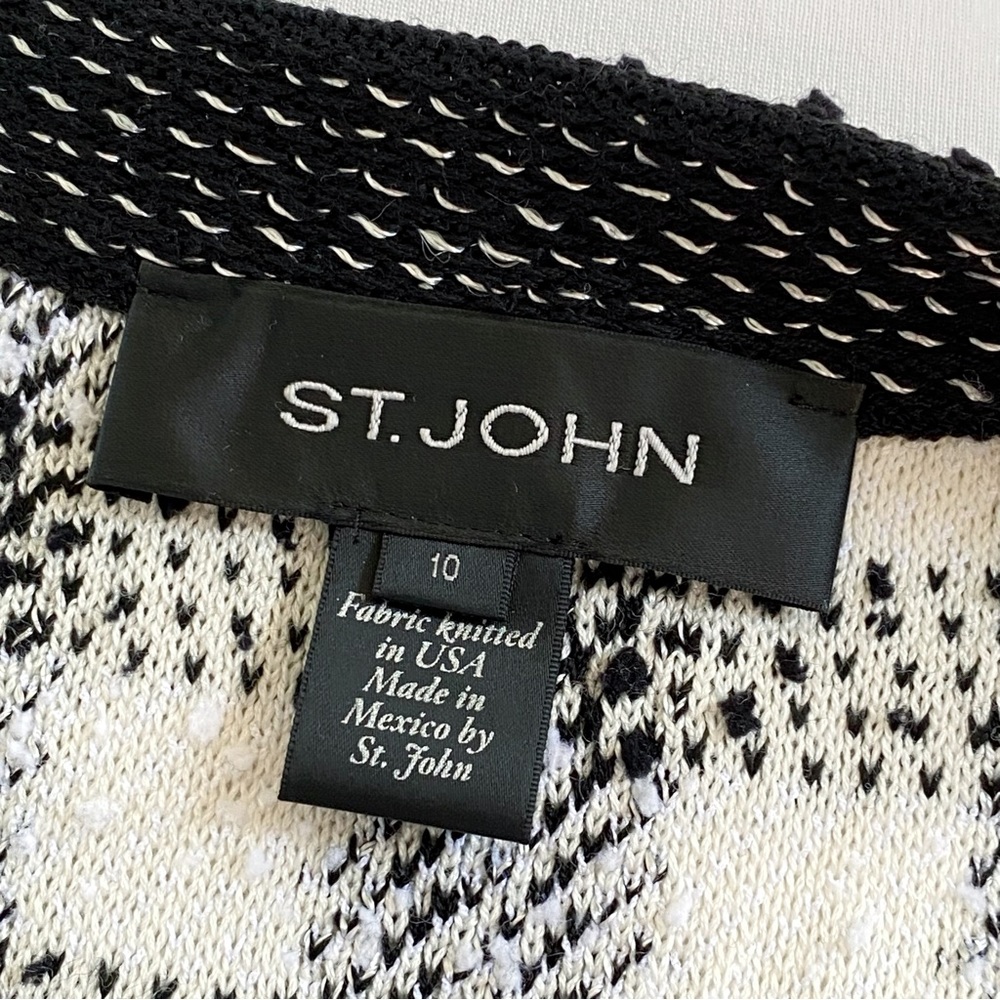 ST. JOHN black white checker print tweed long sleeves open front cardigan jacket - Picture 10 of 13